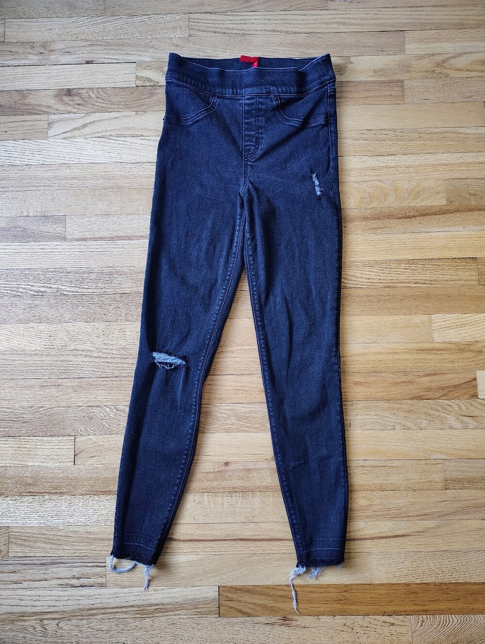 SPANX Distressed Skinny Ankle Jean Leggings Vintage Black Size Small S/P